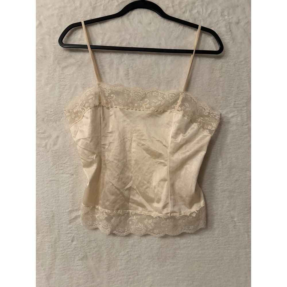 Lace Trim Satin Camisole Tank Top in Cream